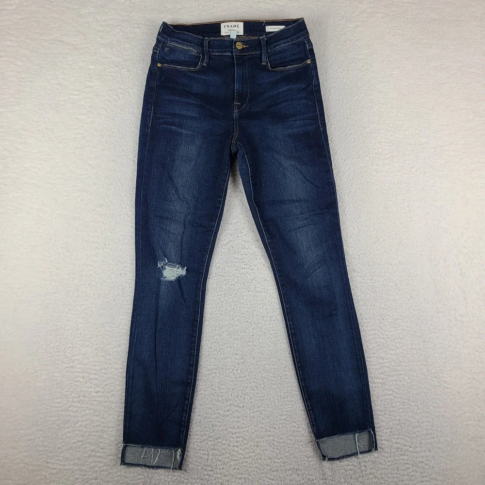 FRAME Jeans Womens 28 Blue Le High Skinny Distress Dark Wash Denim LHSKRS712